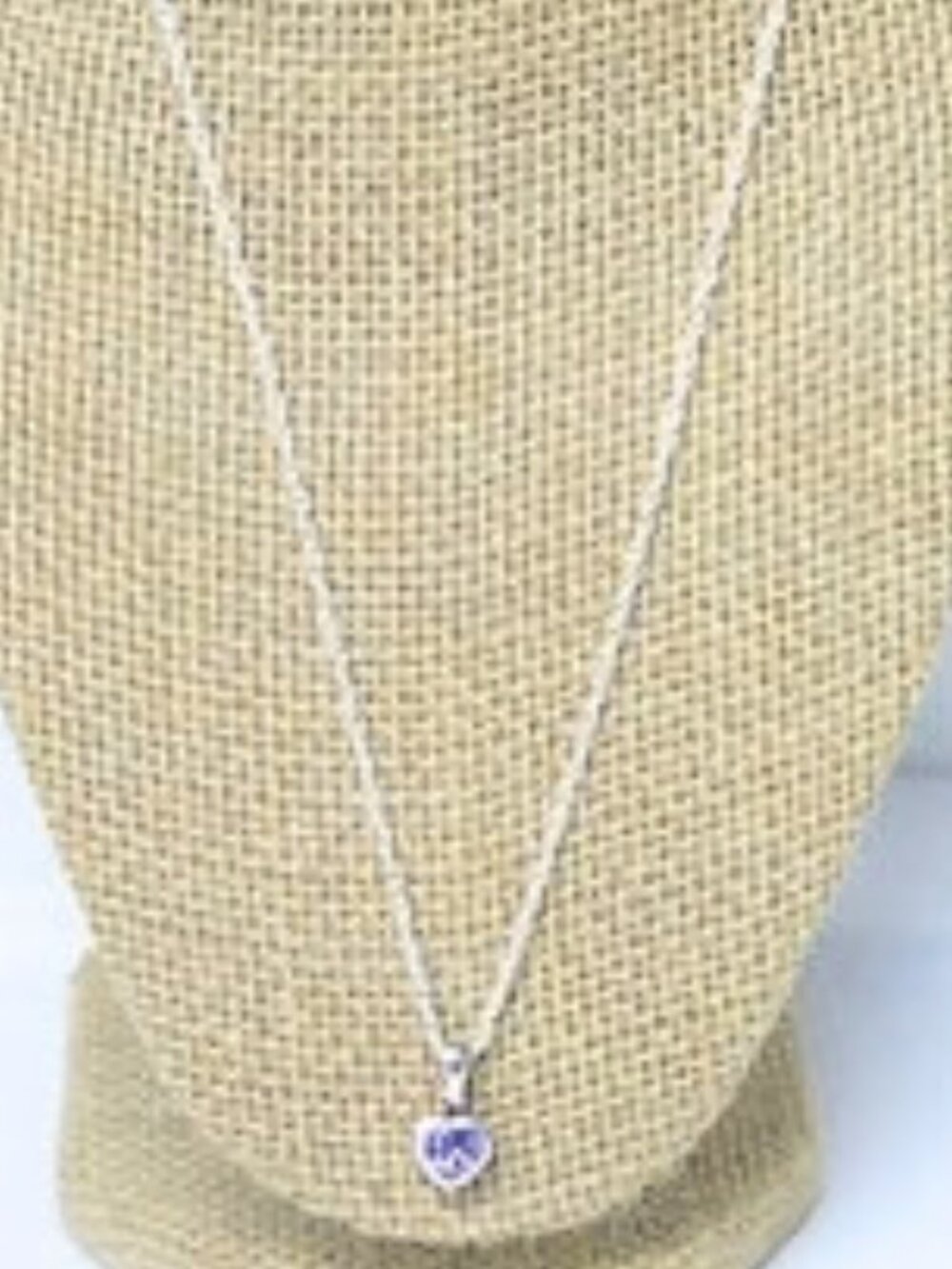 Purple Heart Pendant Necklace Silver Tone Estate Pendant New Chain